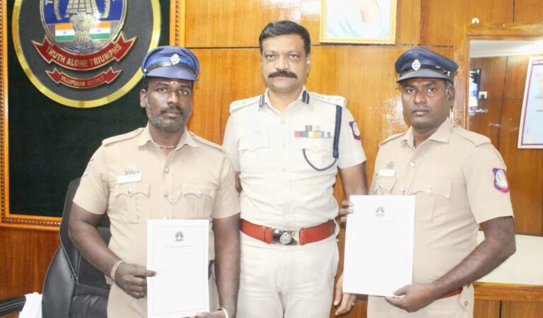 மாணவியை&nbsp; காரில் கடத்தி சென்ற&nbsp; கும்பலை மடக்கி பிடித்த போலீசாருக்கு மாவட்ட எஸ்பி பாராட்டு…